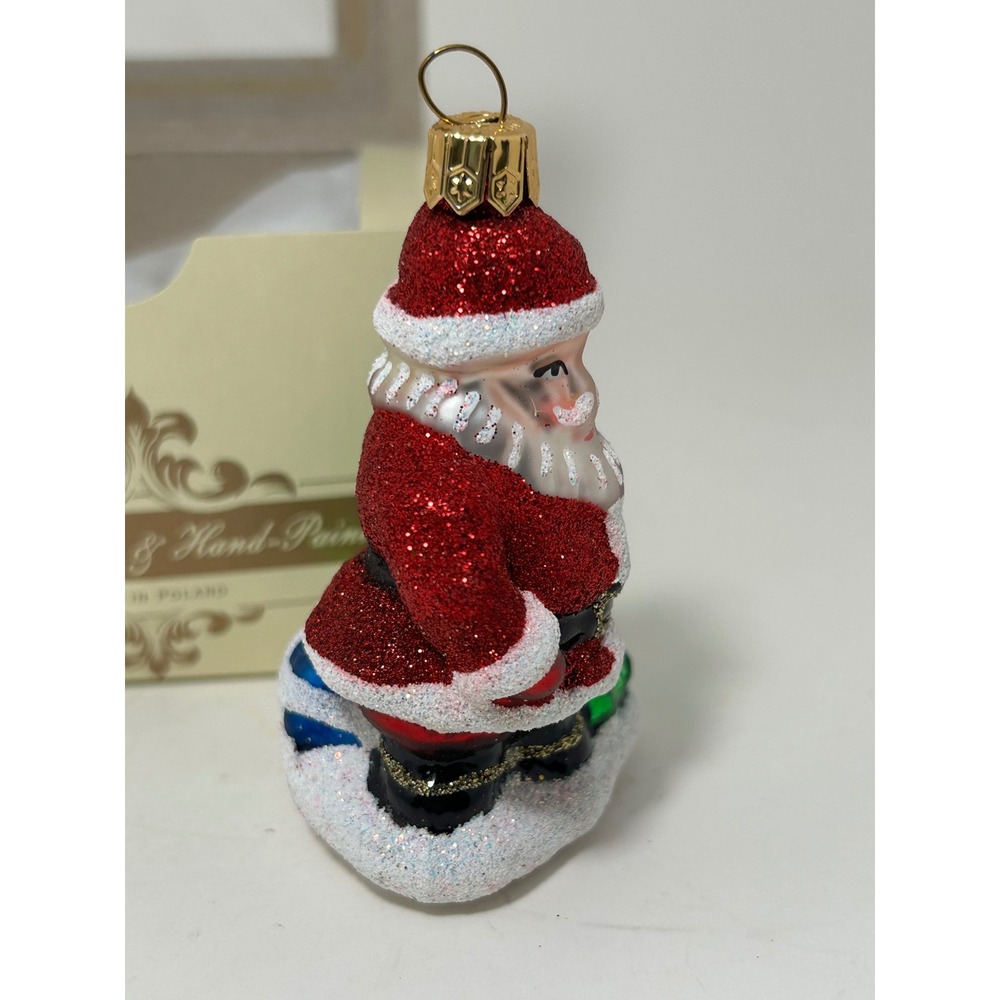 Polish Glass Santa Claus Christmas Ornament Hand Painted Mouth Blown Poland Box - Picture 6 of 7
